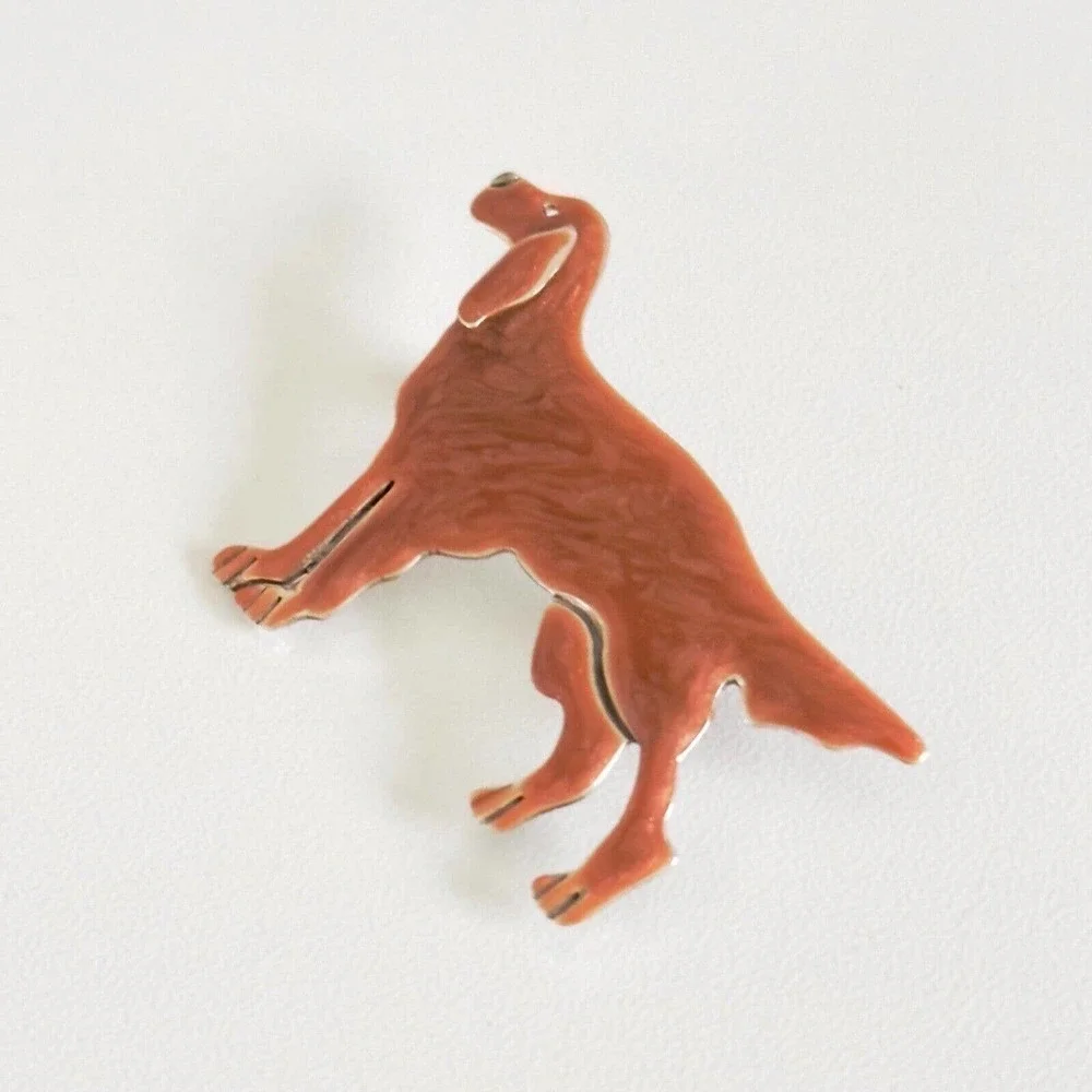 Anne & Jane Vintage 925 Sterling Silver Enameled Dog Irish Setter Brooch Pin